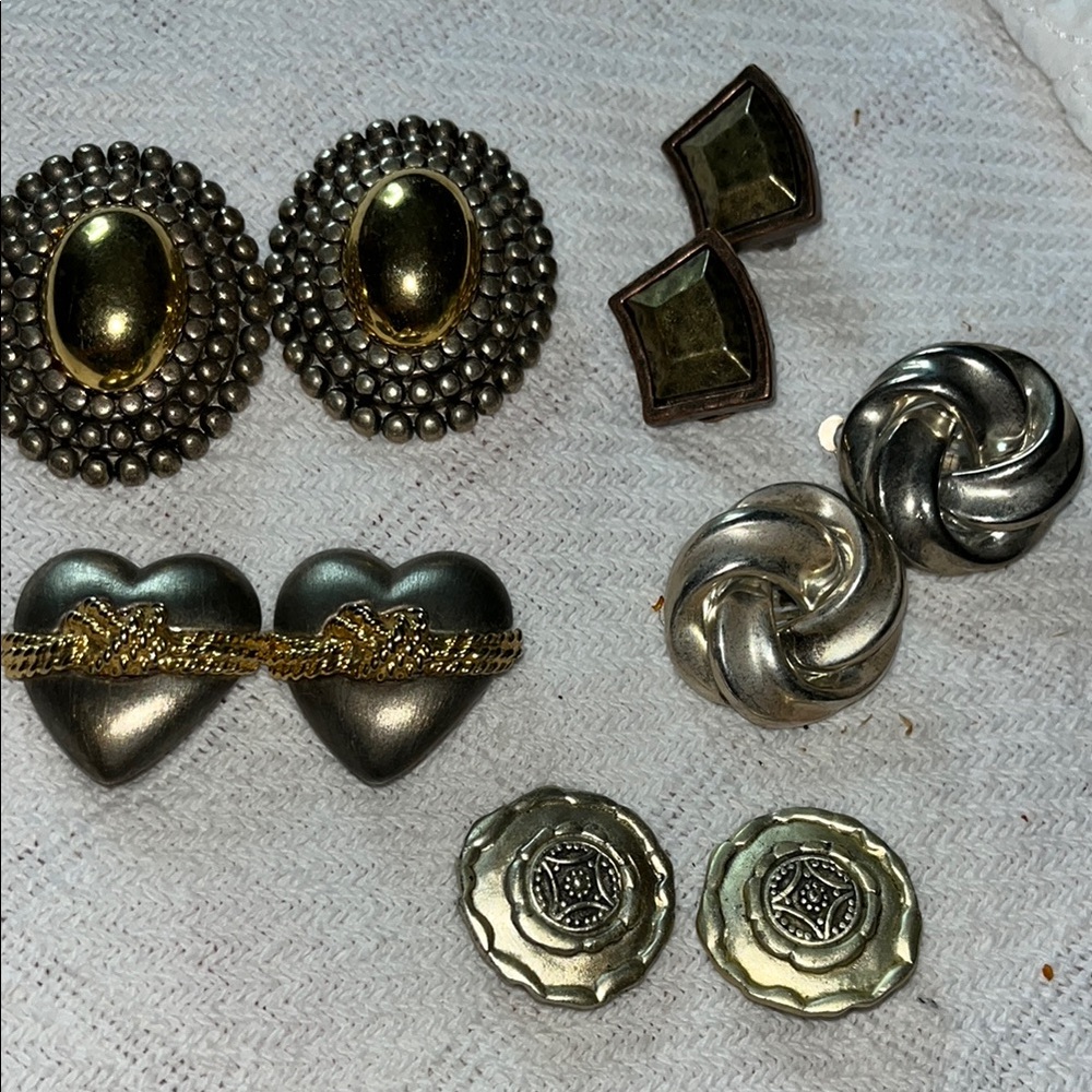 Vintage 5 piece clip on Elegant Gold and Silver Earring Set